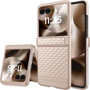 Miimall Slim Fit for Motorola Razr+ 2025 Case Hinge Protection, [Built-in Camera and Screen Protector][Non-Slip Stylish Texture] Drop-Proof Non-Fingerprint Lightweight Razr 60 Ultra Full Case, Gold