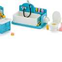 Family Dollhouse Bathroom Set  Bathtub with Hand Shower, Sink with Mirror & Toilet, Soap, Toothbrush & Toilet Paper Roll  Dollhouse Furniture & Accessories for Ages 3+