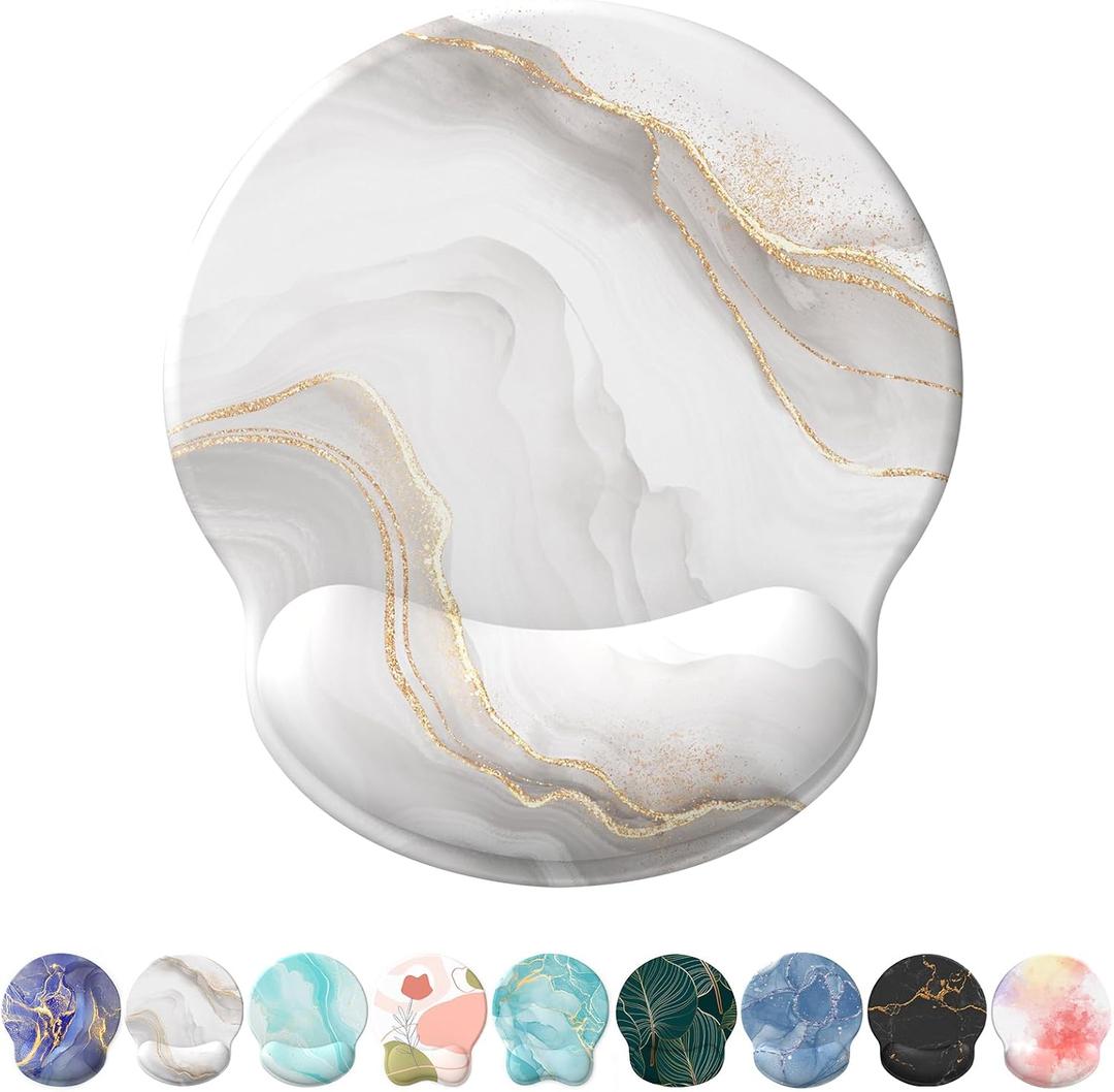 eulps Mouse Pad with Wrist Rest, Comfortable Computer Mousepad with Gel Wrist Support Smooth Surface and Non-Slip PU Base for Pain Relief, Laptop, Office & Home (White Marble)