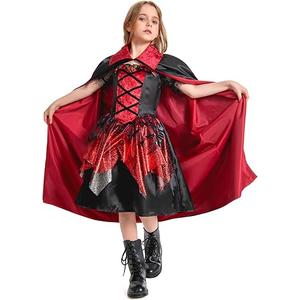 Elizant Kids Vampire Costume for Girls 8-10, Girls Halloween Costumes Dress Vampire Cape Skirt Cloak Vest Outfit 130-140cm