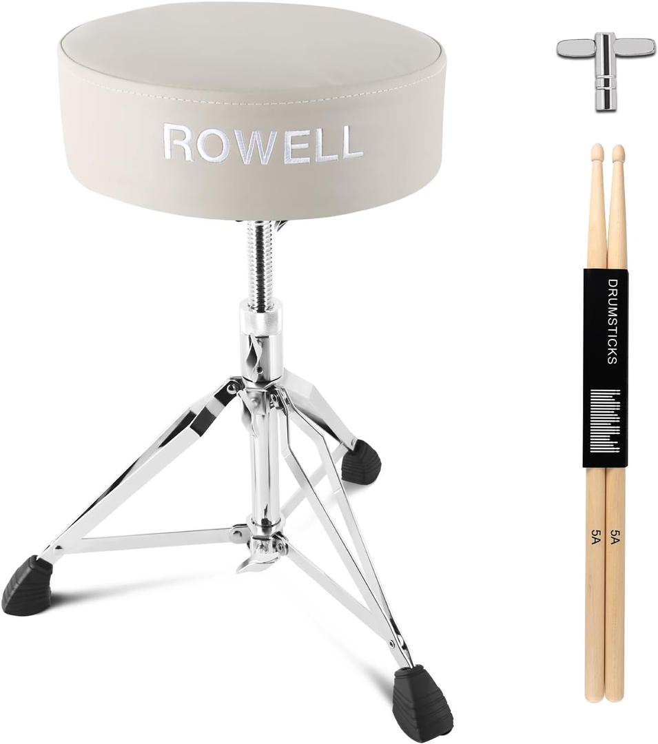 ROWELL Adjustable Drum Throne - Lightweight & Comfortable, Thick-Padded Seat, Supports Up to 330Lb, Ideal for Kids & Adults (White)