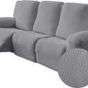 Genina Recliner Sofa Covers - Stretch Reclining Couch Covers with Stripe Jacquard - 3 Seat Cushion Slipcovers with Soft Fabric - Furniture Protector for Pet Kid (Light Gray)