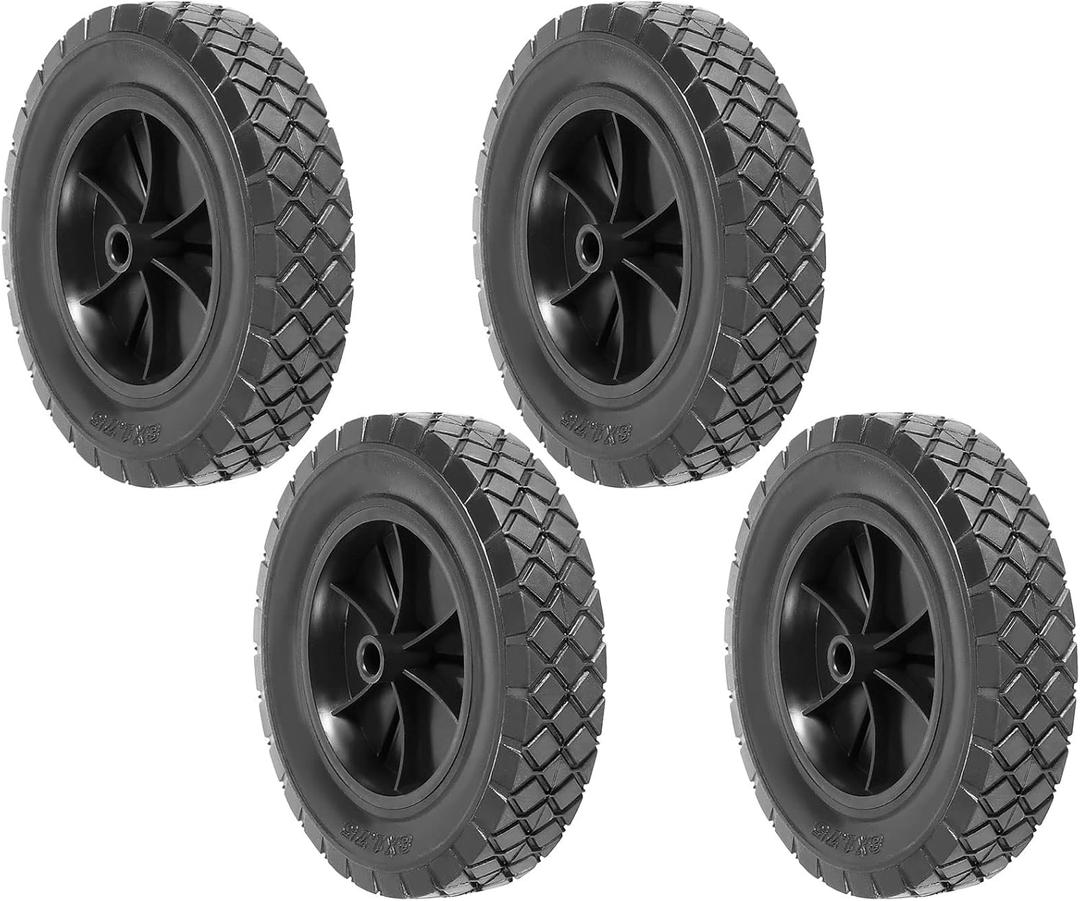 4 Pack 8 Inch Solid Rubber Wheels, Hand Truck Wheel Replacement Rubber Tire, Replacement Tire with 1/2 Bore Offset Axle for Cart, Trolley, Lawn Mover