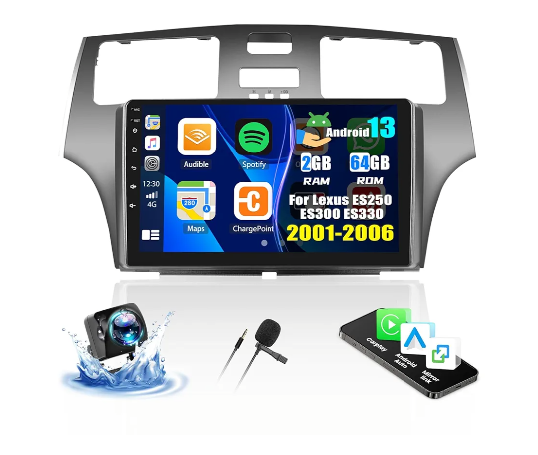 Hikity Car Stereo for Lexus ES250 ES300 ES330 2001 2002 2003 2004 2005 2006 with Wireless Apple Carplay Android Auto, 2+64G Android 13 9 Inch Touch Screen Car Radio GPS WiFi Backup Camera