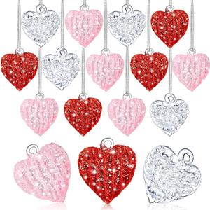 BBTO 21 Pieces Heart Shape Valentines Day Glass Ornaments Set Crystal Heart Shape Spun Hanging Ornament Gift for Valentine's Day Holiday Wedding Anniversary Decoration(Clear, Red, Pink)