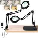 10X Magnifying Glass with Light and Stand, LED Desk Lamp with Base and Clamp, 5 Color Mode, 10 Dimmable Levels, Hands Free for Reading Crafts Jewelry Sewing Close Work (Black)