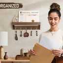 Rebee Vision Farmhouse Key Holder for Wall - Decorative Wooden Mail Organizer with 5 Rustic Key Hooks and Floating Shelf for Home Decor, Hallway, Entryway, Appartment (Retro Brown)
