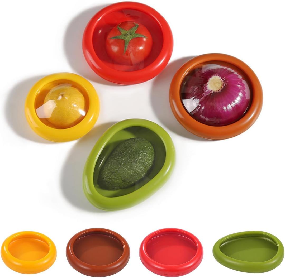 Silicon Avocado, Saver And Tomato, Holder - Set Of 4 Reusable Storage Containers For Fridge - Fresh Pods Food Storage For Garlic, Onions, Lemons,orange