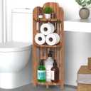 Meangood Bathroom Corner Shelf Stand, 3 Tier Pine Wood Display Shelf for Narrow Space, Shower Corner Shelf, Plant Stand Nightstand, for Living Room, Bedroom, Home Office, Elegant