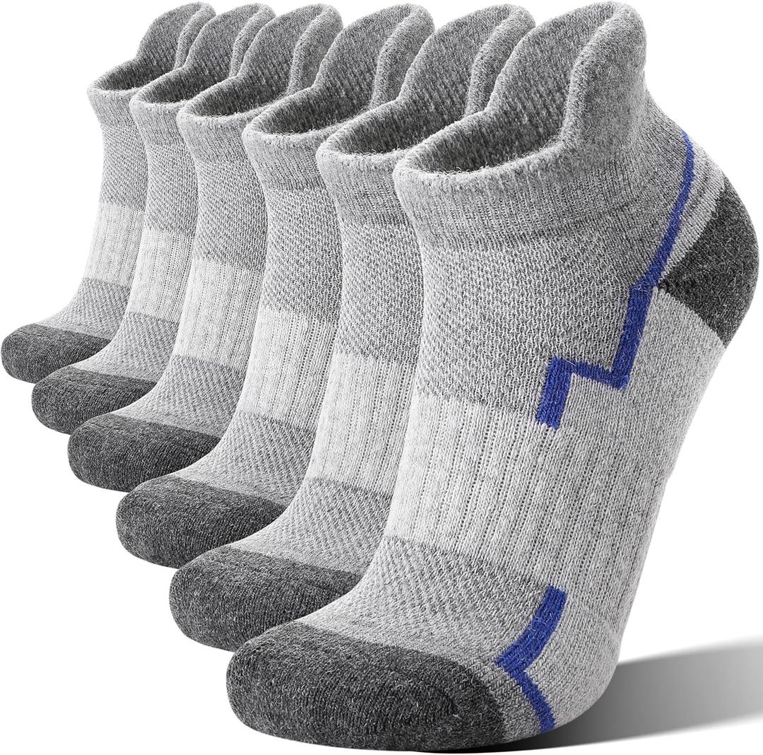 6 Pairs Merino Wool Ankle Hiking Running Socks Compression Support Thick Athletic Low Cut Socks for Women Men (Medium, Light Grey)