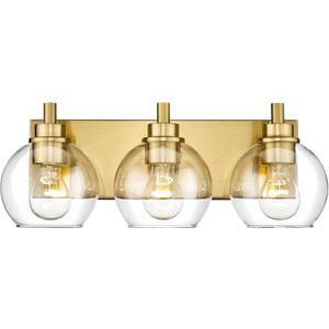 Bathroom Light Fixtures, 3-Light Brushed Gold Vanity Light, Modern Wall Sconces with Clear Glass Globe Shade, Bathroom Wall Lights for Mirror Kitchen Bedroom Hallway Living Room, VL195-GD-3