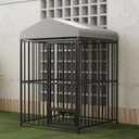 4X4x6FT Large Outdoor Dog Kennel, Metal Dog Cage with Waterproof Roof for Backyard, Rotating Feeding Bowl and Lock for All Dog Breeds,