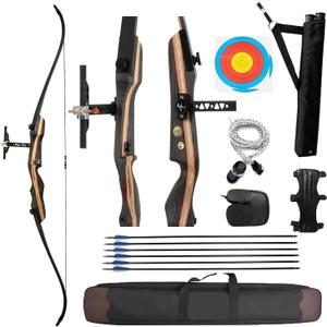 PMZ Recurve Bow and Arrow Set, Professional Aldults Archery Hunting Bow Kit, Ergonomic Design 67.5'' Takedown Bow for Youth Beginners Enthusiasts and Hunting, Right Hand (20-60lbs)