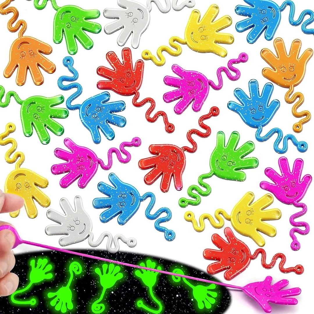 20Pack Glow in Dark Glitter Sticky Hands Party Favors for Kids Halloween Goodie Bag Stuffers Pinata Fillers Classroom Carnival Prizes Birthday Stretchy Treat Trinkets Treasure Box Bulk Toys