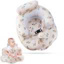 Inflatable Baby Seat with 3-Point Safety Belt & Built-in Pump - Portable Infant Chair for Sitting Up, Travel, Home Use (Blue Love Bear Head)