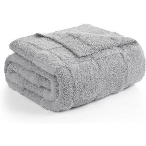 Snuggle Sac Faux Fur Throw Blanket Microfiber Solid Light Grey 50x60 inches
