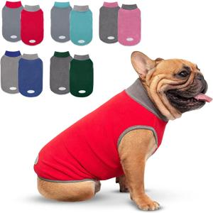 cyeollo 2 Pack Dog Sweater Small Dog Fleece Sweatshirt Reflective Pullover Stretchy Dogs Jacket Lightweight Vest Pet Clothes for Puppy, Grey & Red (Small (4.5-8lbs)