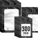 300 Pack 3 Size Mylar Resealable Bags with Front Window, Packaging Bags Smell Proof Bag Foil Bag Zipper Pouches for Jewelry, Sample, Food Storage(Black,3x4.7in,4x6in,4.7x7.9in), Black 