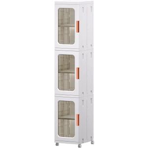 Narrow Tall Skinny Bathroom Kitchen Cabinet with Doors, Shelves and Adjustable Shelf - Toilet Paper Storage Linen Closet 3 Layer (White)