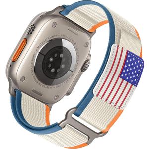 Trail Loop Nylon Band - Compatible with Apple Watch Ultra 3/2/1 Series 11/10/9/8/7/6/SE/5/4/3 Men Women,Rugged Elastic Fabric Sport Strap for iWatch Bands 49mm 46mm 45mm 44mm 42mm 41mm 40mm 38mm (10-Orange/Beige Star)