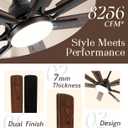 72" Large Smart Ceiling Fan with Light Remote Control via WiFi Alexa,6-Speeds Quiet DC Motor,Dimmable,Indoor Outdoor Black Ceiling Fan for Living Room,Patio,Dual Finish 7 Blades