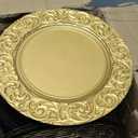 100 Pcs Gold Charger Plates, 13 Inch Antique Charger Plate Set Plastic Embossed Dinner Plate Reusable Plates for Table Setting Wedding Party (Gold)