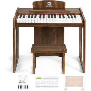 Vangoa Kids Piano Keyboard, 37 Keys Digital Piano for Kids, Music Educational Instrument Toy, Wood Piano for Girls and Boys, Dark Brown, 22*18*11.8inch