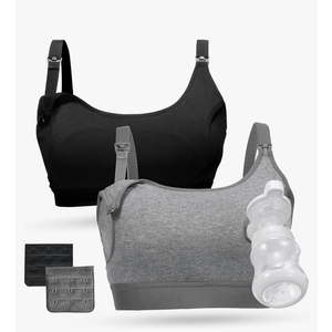 Momcozy Pumping Bra Hands Free 2 Pack Comfortable All Day Wear Pumping and Nursing Bra in One Holding Breast Pump for Spectra, Lansinoh, Medela L