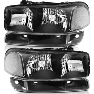 Headlight Assembly Compatible with 1999-2006 for GMC Sierra 1500 2007 for GMC Sierra 1500 Classic Black Housing Clear Reflector Clear Lens Driver and Passenger Side Headlamp
