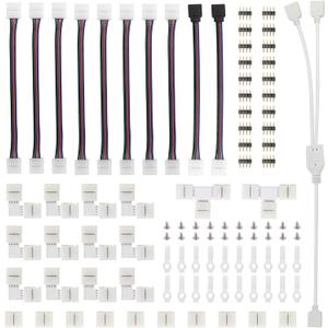 LED Strip Connector Kit for 5050 10mm 4Pin, Includes 8 Types of Solderless LED Strip Accessories, Provides Most Parts for DIY