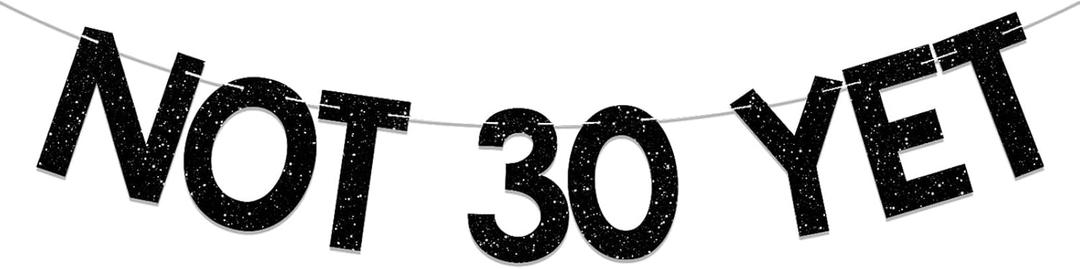 Not 30 Yet Banner - Last Year In My 20s, Happy 29th Birthday Banner, Cheer to 29 Years, Funny 29th Birthday Party Decorations Black Glitter
