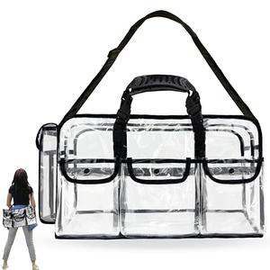 Mewcho 20" Large Clear Tote Makeup Kit Bag for Travel, Clear Duffle Toiletry Cosmetic Bag Professional Organizer Bags for Make up Set Artist Work Beach Gym