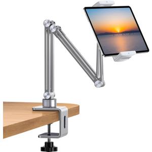 Tablet Stand Holder for Desk, Adjustable Tablet Stand with Clamp Mount, 360 Rotation Aluminum Tablets Arm Compatible with 4-12.9in Devices, Universal for Desk/Bed/Kitchen/Office (Silver) Tablet Stand Holder for Desk, Adjustable Tablet Stand with Clamp Mount, 360 Rotation Aluminum Tablets Arm Compatible with 4-12.9in Devices, Universal for Desk/Bed/Kitchen/Office (Silver)