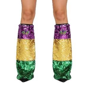 Habbiful Mardi Gras Leg Warmers for Women Men Mardi Gras Leg Covers Purple Carnival Boots for Fleur de Lis Festival Party Costume Accessories (C)