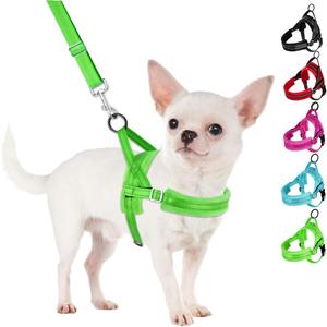 SlowTon No Pull Small Dog Harness and Leash Set, Puppy Soft Vest Harness Neck & Chest Adjustable, Reflective Lightweight Harness & Anti-Twist Pet Lead Combo for Small Medium Dogs(G,XS) (X-Small (Chest 14.0-18.0"), A-Green)