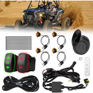 Pre-wired UTV Turn Signal Kit, Universal ATV Street Legal Kit with Horn/Hazard/Blinker Rocker Switch, Plug-and-play Design, Compatible with Polaris RZR/Ranger, Honda Pioneer/Talon, SXS, CFMOTO