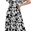 WEACZZY Women V Neck Ruffle Sleeve Maxi Dresses Split Elegant Slim wrap Waist Wedding Guest Dress Elegant Casual Dresses 2026 X-Large, Sketch White Black