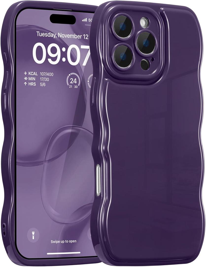FABSPARK Phone Case for iPhone 16 Pro Case,Simple Wave Design Wavy Frame Soft Silicone Aesthetic for iPhone 16 Pro,Deep Purple