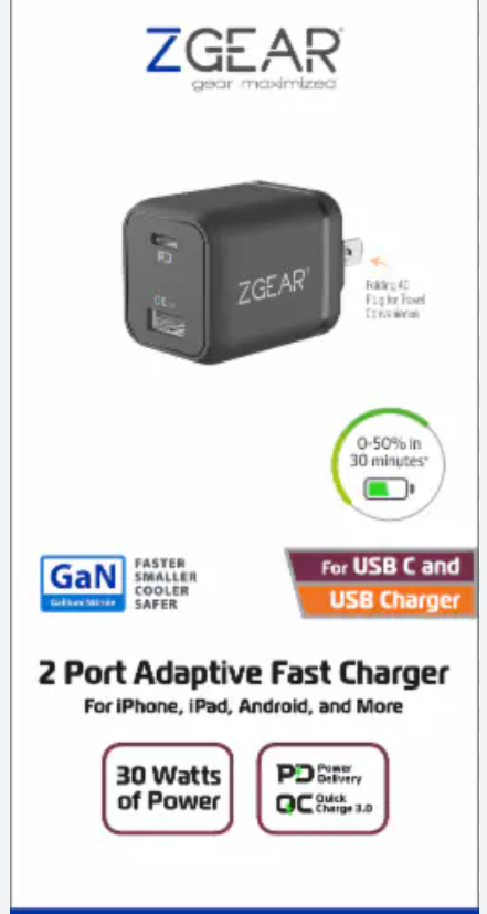 ZGear® Adaptive Fast Charge Wall Charger with 2 USB Ports