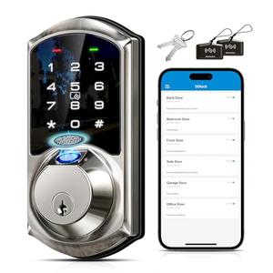 Veise VE07 Fingerprint Smart Door Lock, 7-in-1 Keyless Entry Deadbolt with App Control, Electronic Digital Touchscreen Keypad, Biometric Smart Locks for Front Door, Auto Lock, Satin Nickel