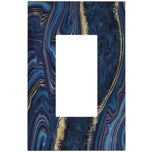 Modern Luxury Navy Blue Gold Marble Abstract 1 Gang Light Switch Cover Decorative Wall Plate Single Rocker GFCI Electrical Switchplate Covers for Living Room Home Decor Mid Size