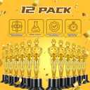 Bedwina Gold Trophy Award Mini Trophies Bulk - (Pack of 12) 6 Inch Tall Plastic Golden Statue Award, Party Themed Decorations, Winners or Appreciation Gifts Game Prizes for Adults & Kids