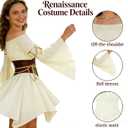 Renaissance Costume Women Pirate outfit Ren Faire Dress Off Shoulder Bell Sleeve Arm chain Waist Belt waist chain, Size Small