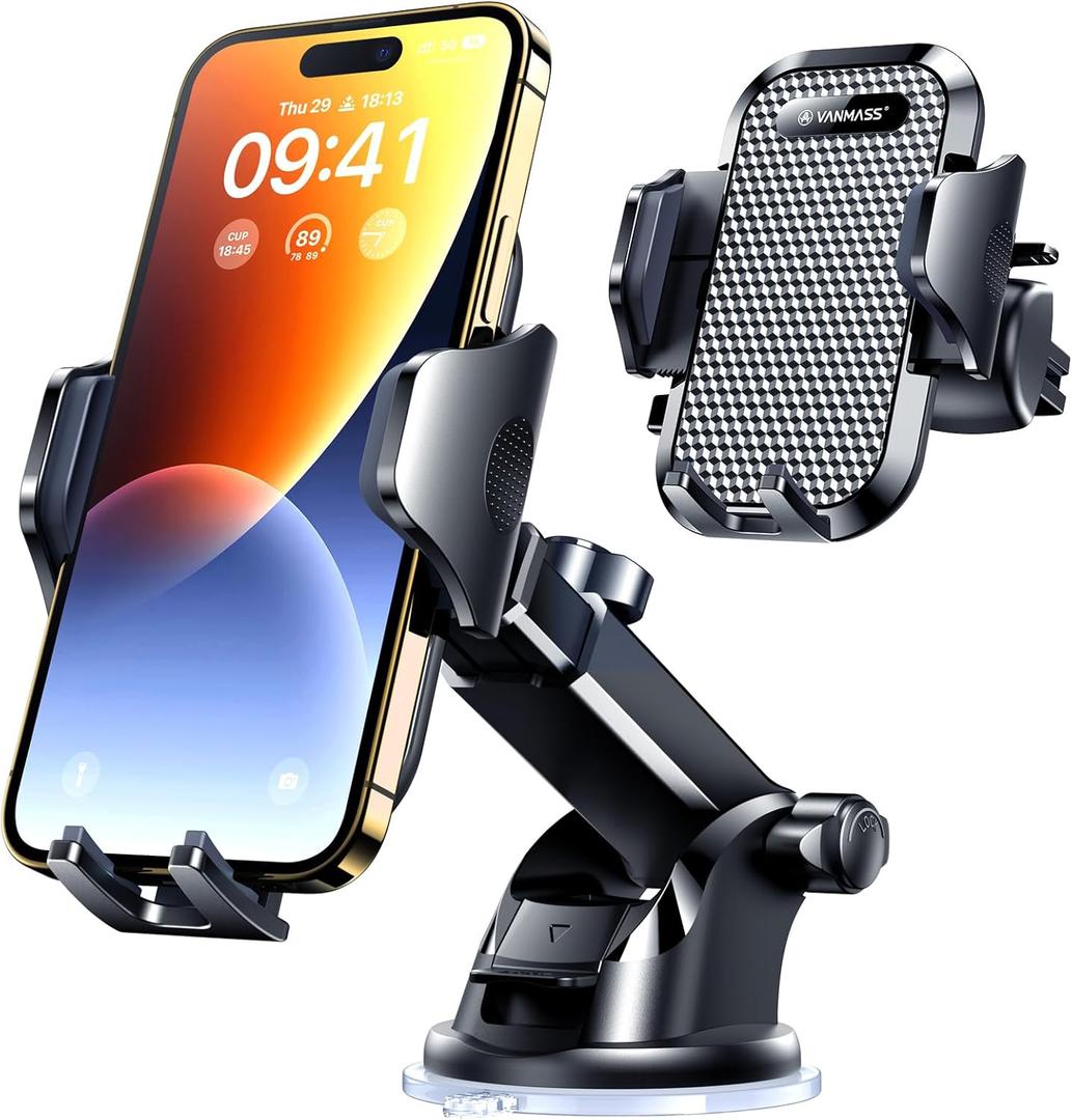 VANMASS85+LBS Strongest Suction & Military-Grade Ultimate Car Phone MountPatent & Safety Certs Cell Phone Holder for Dash Windshield Vent for iPhone 17 Pro Max Automobile Accessory Kits,Matt Black