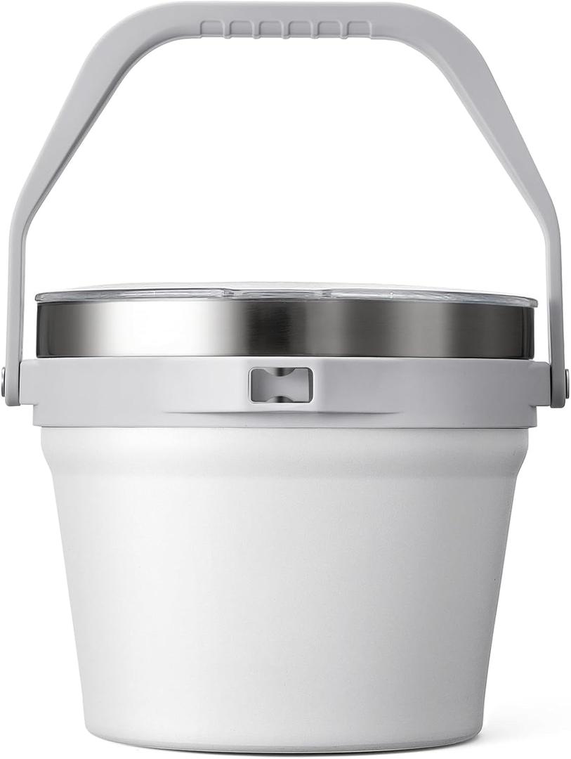 COKTIK 7L Insulated Ice Bucket with LidDouble Wall Vacuum Stainless Steel Beverage Bucket Keeps Frozen LongerHolds 6 Longnecks or 3 Bottles of Winefor hot food, Large Parties(No Accessories, White)