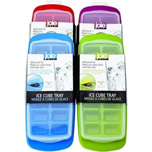 Joie Extra Large Ice Cube Tray, Covered and Stackable, No-Spill Removable Lid, Pop Open Door for Easy Refills, Keeps Ice Fresh, Freezer Durable, Dishwasher Safe, Green and Red, 2 Pack