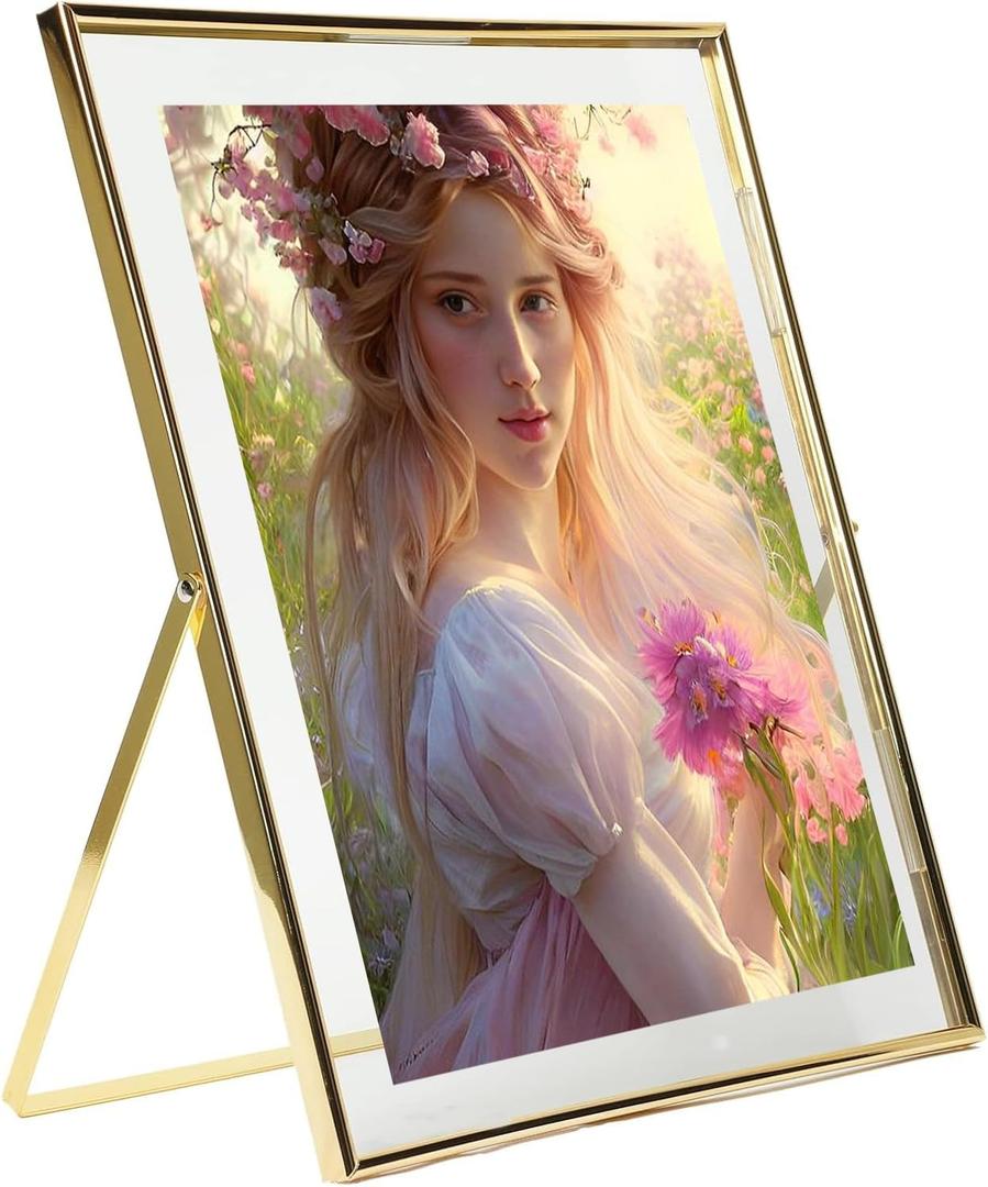 10x12 Gold Floating Frame,Glass Picture Frame for Photo (7x9,8x10,9x10,8x11,8.5x11 in Float Effect),up to 10 by 12" Full Size Display,Self Standing for Wedding/Document/Bill,25x30cm Frame