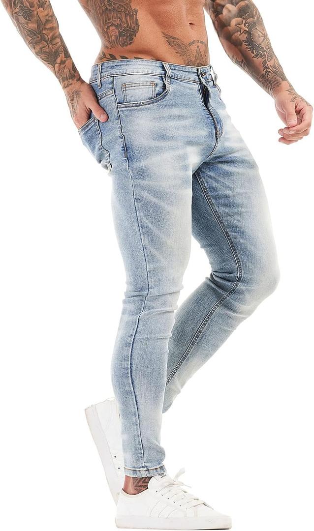 GINGTTO Men's Skinny Jeans Stretch Ripped Tapered Leg (28W x 30L, Light Blue Retro)