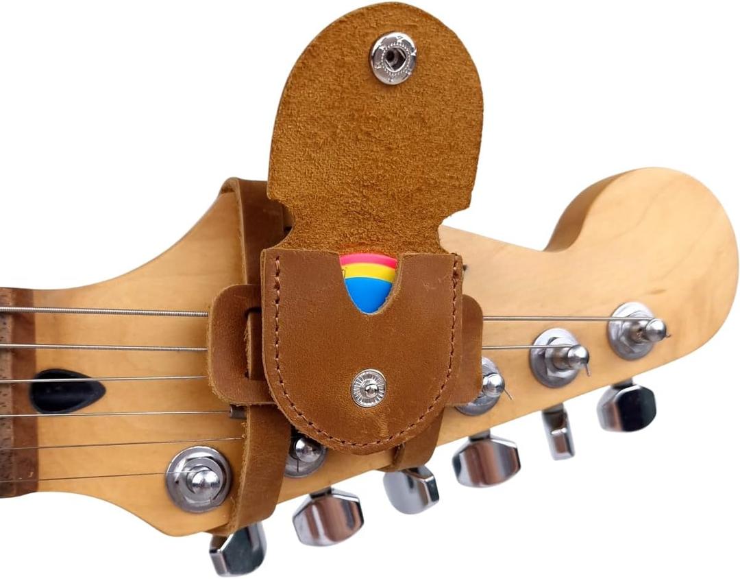 Guitar Pick Holder  Never Lose a Pick Again  Real Leather Holder for Headstock  Fits Acoustic, Electric & Bass Guitars