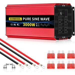 SUNWHEEL 3000W Pure Sine Wave Inverter, 12V DC to 110V/120V AC Power Inverter for RVMicrowaveOff GridTruckRefrigeratorAir Conditioner with 4 AC outlets and LCD Display